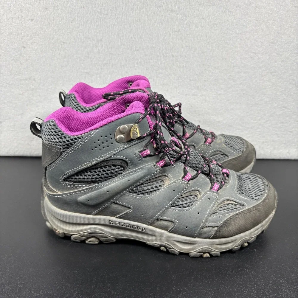 Merrell Kids Girls Moab 3 Mid Waterproof Hiking Boots Size 5W Wide Gray Pink
